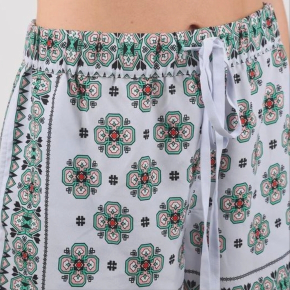 NEW Sandro Silky Waist DrawString Pocket Designed Printed Shorts 40 US 8